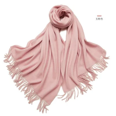 Yufen Pink Женский зимний шарф из натуральной шерсти для дам, пашмины шали, обертывания, Echarpe, толстый теплый мягкий однотонный тёплый платок с кисточками - Цвет: Yufen Pink