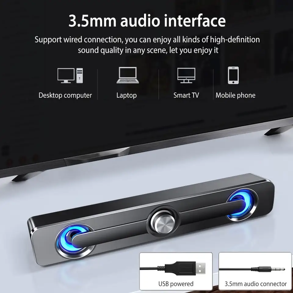 Caixa de Som Auxiliar de 3,5 mm com Bluetooth, USB e Fio, Estéreo para Projetor, PC, Laptop, Celular e Computador_voghion.com