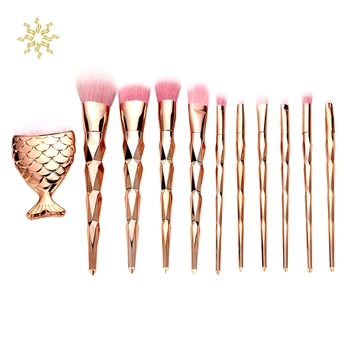 

11pcs Makeup Brushes Mermaid Foundation Eyebrow Eyeliner Blush Cosmetic Concealer Fish Tail Make Up Brushes Tools K510