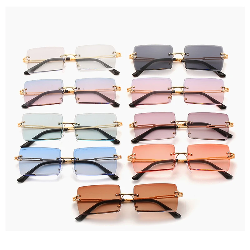 Rectangle Sunglasses Women Small Rimless Square Shade Eyewear VIA LEECA Rimless Rectangle Sunglasses for Women Men Tinted  main image 4