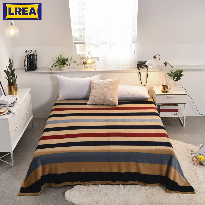 

LREA classic striped coral fleece blanket плед for bedding or sofa travel be usd throw Autumn and the summer