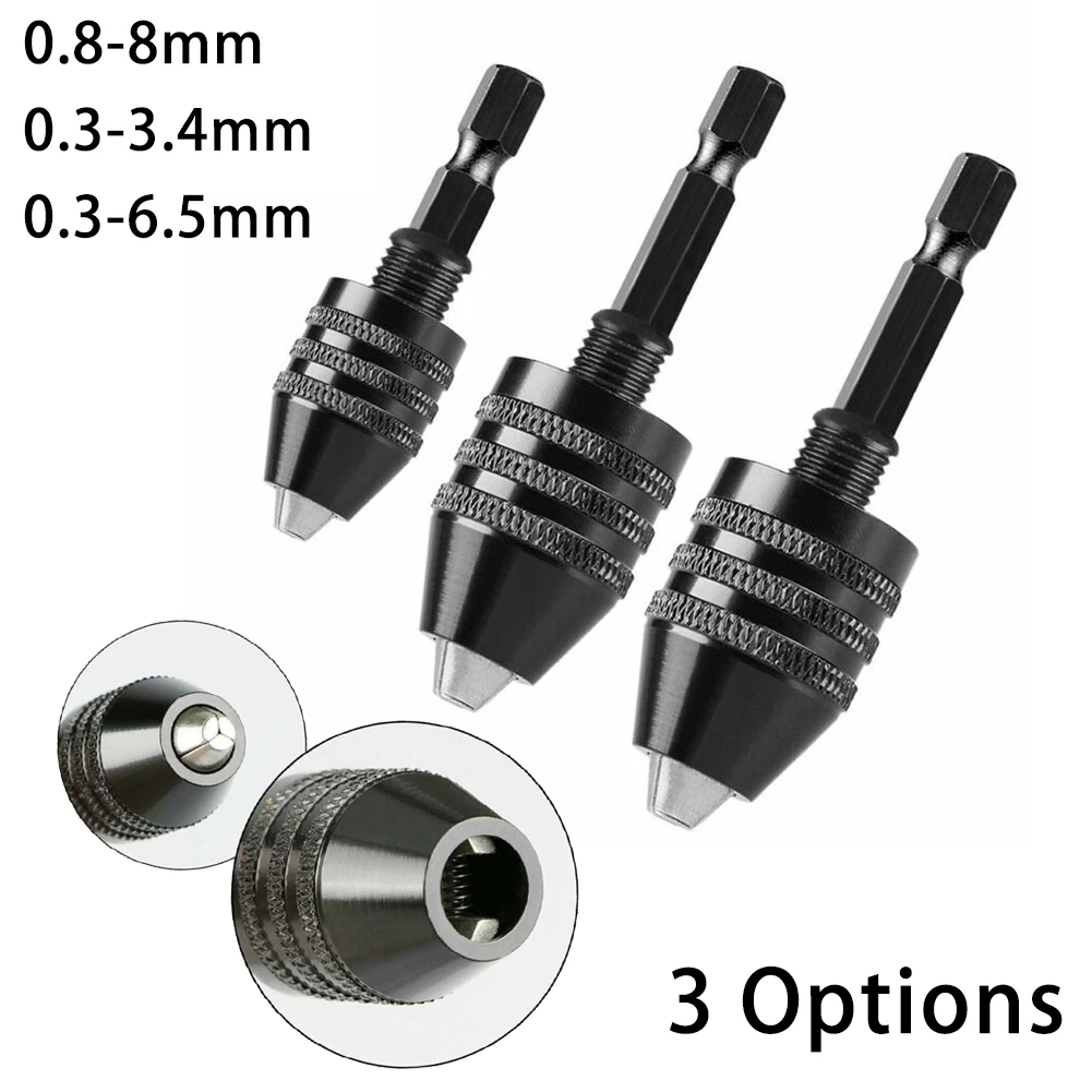 Mini Keyless Drill Chuck 0.3-8mm Self-Tighten Electric Drill Bits Collet Fixture Tools 1/4" Hex Shank Quick Change Converter tapered end mills