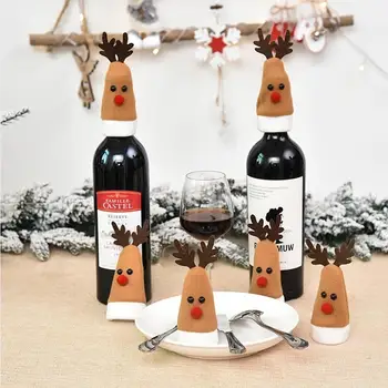 

10PCS Christmas Wine Bottle Cute Cutlery Bag Champagne Bottle Cover Christmas Decorations For Home