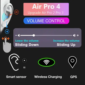 

Air Pro 4 TWS Bluetooth V5.2 Headphone Volume Control Wireless Earphone Rename GPS Smart Touch Control Earbuds PK i9000 i500