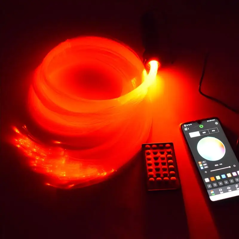Fiber Optic Lamp LED Ambient Light Fiber Optic Ceiling Kit LED Fiber Optic Car Light DC12V 6W RGB Car Roof Star Lights RF Remote Control with PMMA Optical Fiber Cable For Ceiling Lighting