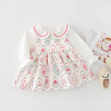 Испанское Хлопковое платье для маленьких девочек; повседневное осеннее платье с рисунком мороженого для малышей; милое платье принцессы с помпонами; Кекс