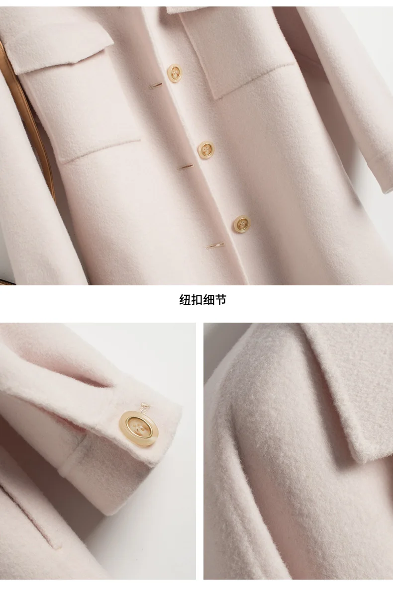 YSC Handmade New design women high quality Pure Wool Coat Turn collar Loose Thickening coat Lengthening style Pocket decoration