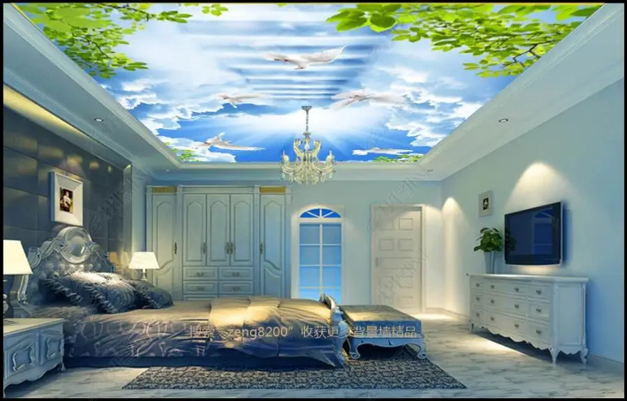 

Custom photo mural 3d ceiling murals wallpaper Green vine plant blue sky white dove decor living room wallpaper for walls 3d