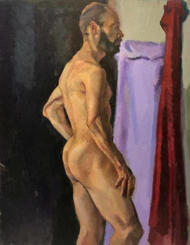 

Artist's original post-modern hand-painted oil painting on canvas: an old men with experienced charm model