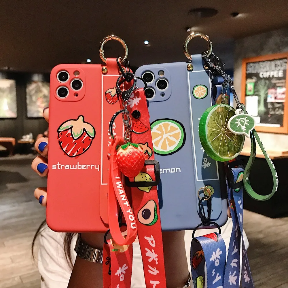 

Strawberry pattern portable lanyard soft phone case for iPhone 12 mini 11 Pro Max SE2020 X XS XR 7 8Plus shockproof case