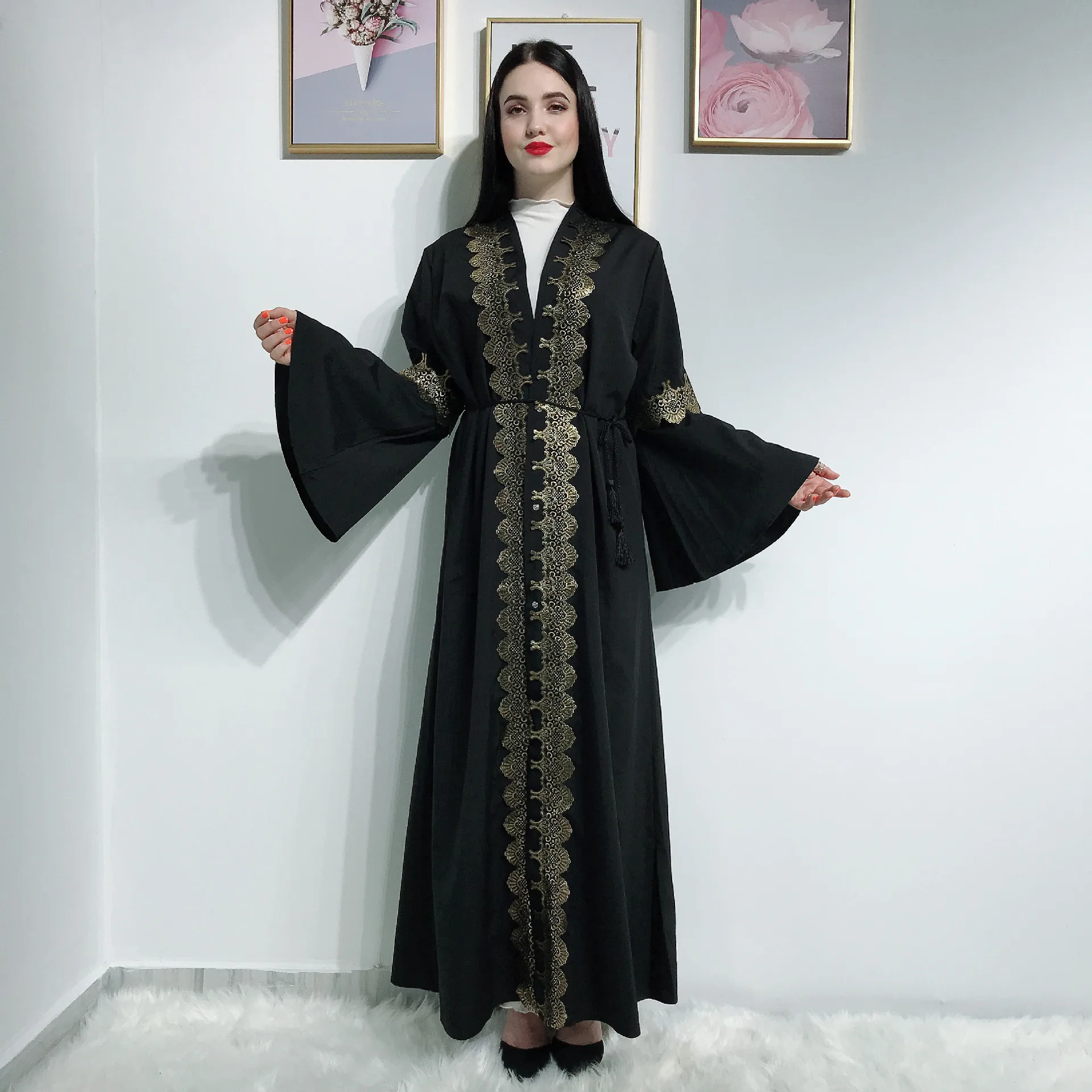 Черный Принт в мусульманском стиле abaya парадные платья кардиган кимоно длинный халат Туника Jubah Ближний Восток Рамадан Арабская Исламская одежда