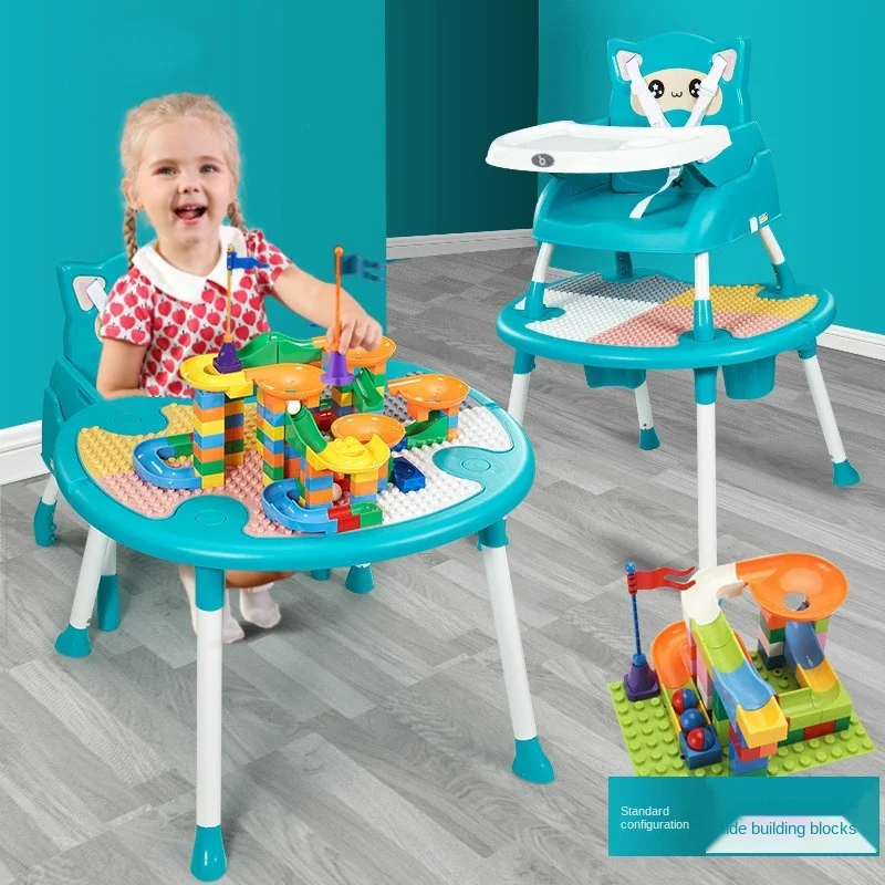 

Baby Kids Highchair Feeding Dining Chair Building Game Table Cartoon Multi-function Height-adjust Portable Kids Table and Chair
