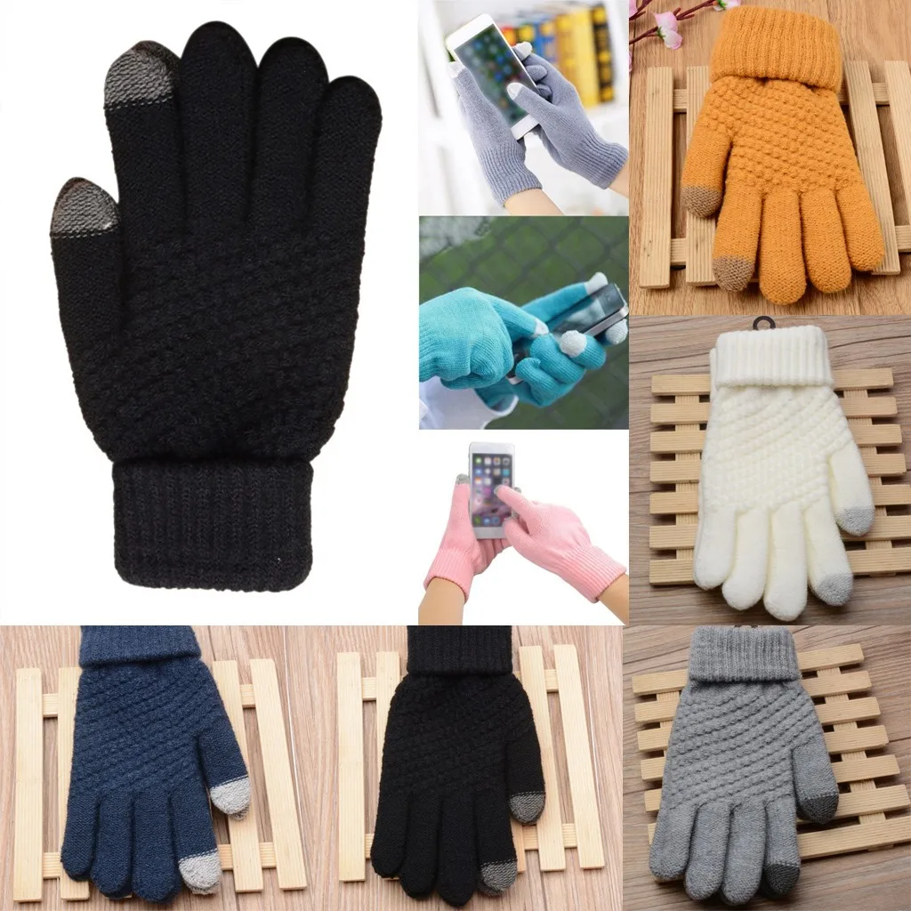 Hot Selling Winter Gloves For Men And Women Solid Color Knitted Touchscreen Mittens Glove Keep Warm Fleece Guantes#15