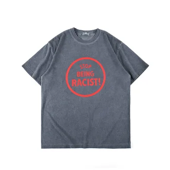 

Male Streetwear Hip Hop Loose Shirt Men Summer New Vintage Old Washed Letter Print Short Sleeve T-shirt