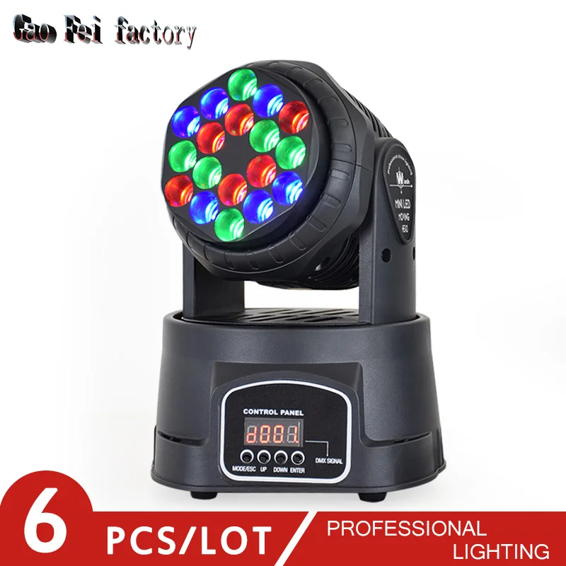 6 шт./лот этап DJ движущихся головного света 18x3 Вт RGB LED луч DMX 13 Каналы