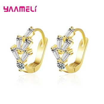 

925 Sterling Hot Sale Female Earrings Leaf Shape Colorful Crystals Paved Pretty Hoop Earrings For Women Party Wedding Jewelry