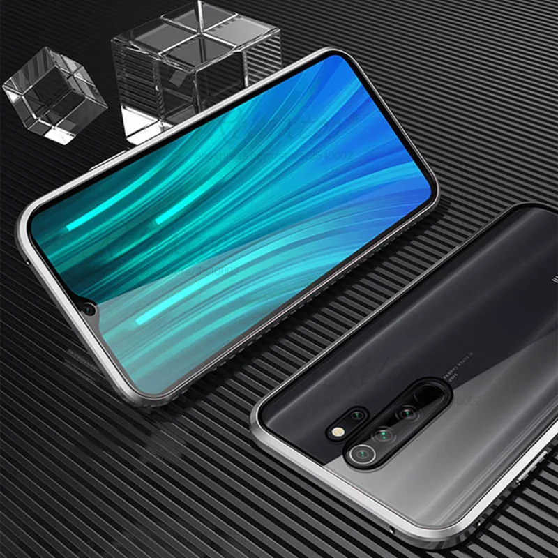 Silver-Transparent Магнитный адсорбционный чехол для xiaomi xiomi redmi note 7 8 pro, магнитный металлический бампер, задняя защитная крышка для xiomi note8 pro 8pro - Цвет: Silver-Transparent
