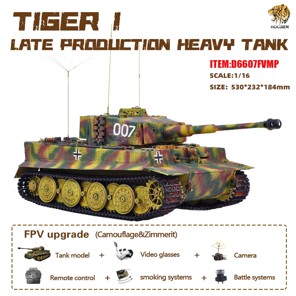 Master FPV Type HOOBEN 1:16 Немецкий TigerI late(Wittmann) тяжелый танк RTR собранный и окрашенный готов к запуску с высококачественной металлической коробкой передач - Цвет: Master FPV Type
