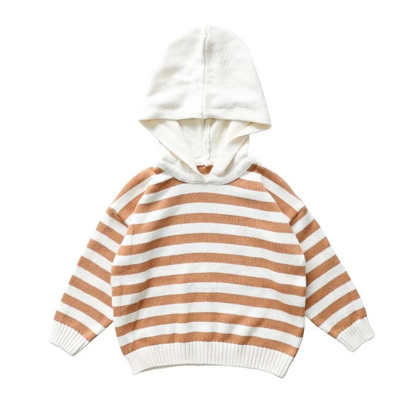 Children's sweater autumn and winter Korean version of the girl's sweater boy hat striped sweater girl round neck winter