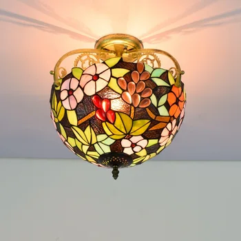 

30cm European-Style Vintage Pastoral Grape Colorful Glass Restaurant Bedroom Corridor Corridor Bathroom Glass Ceiling Lamp