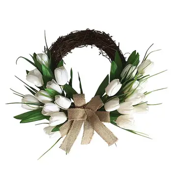 

Home Garland Wedding Simulation Hanging White Tulip Party Supplies Wreath Flowers Decor for Showcase Door Wall