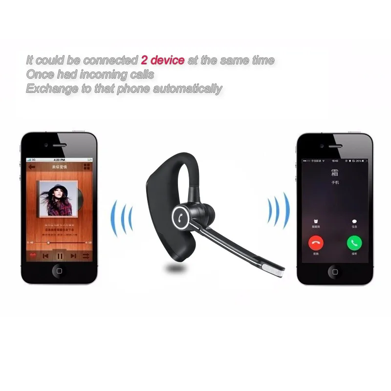 V8S Bluetooth Earphones Wireless Car Stereo Headsets BT4.1 Business Earbuds Ear Hook Universal Headphone One Connect Two Devices