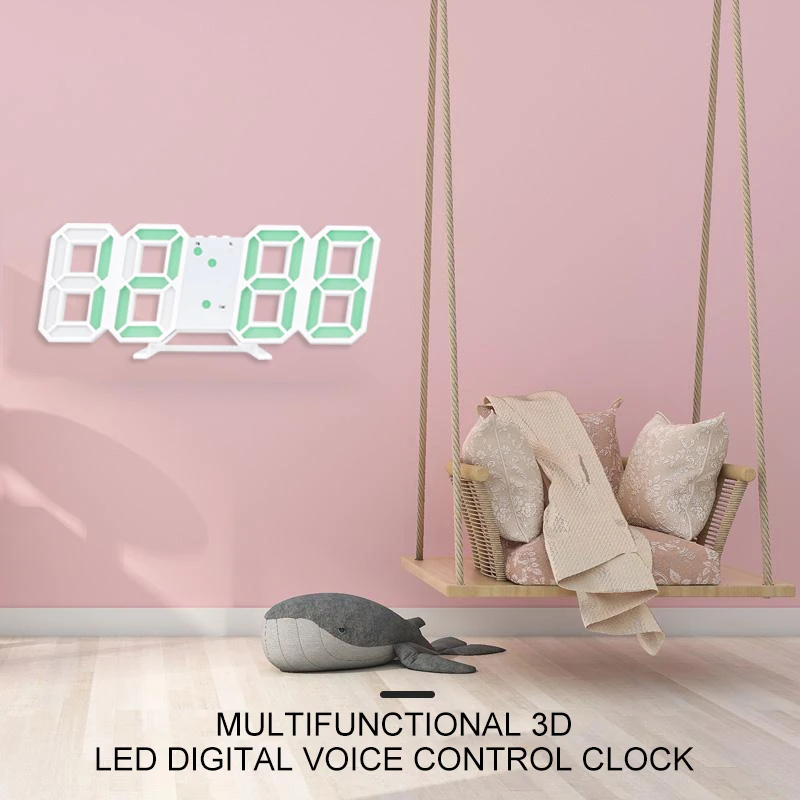 Цифровой светодиодный 3D Будильник USB с голосовым управлением заряженный будильник спальня стол подвесные настенные часы украшение дома подарок