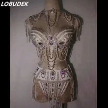 Белое нижнее белье со стразами и бусинами, 2 предмета, сексуальный костюм для клуба мужской костюм для танцев на шесте, кристаллы, бикини, танцевальные наряды