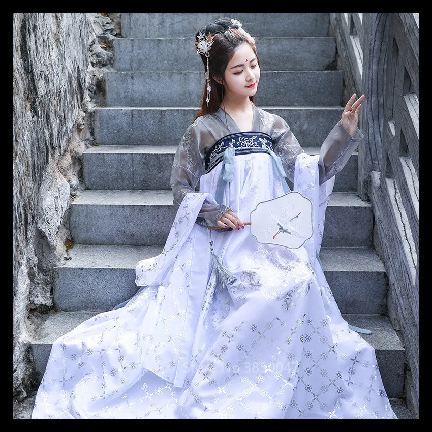 Hanfu фея косплей Традиционный китайский национальный костюм для женщин Винтаж Тан Костюм Древний китайский стиль Emboridery Новогодняя одежда