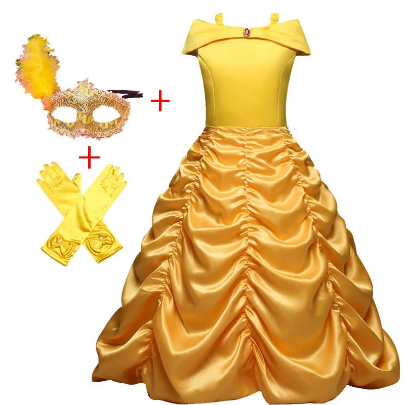 Belle Dress set Красавица Белль и костюм животного Принцесса Белль желтое длинное платье костюм на Хэллоуин мультфильм Красавица и Чудовище маска - Цвет: Belle Dress set