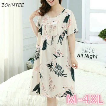 

Nightgowns Women Summer Printed Large Size 4XL Short Sleeve Elegant Womens Pleated Casual Breathable Comfortable Loose Fashion