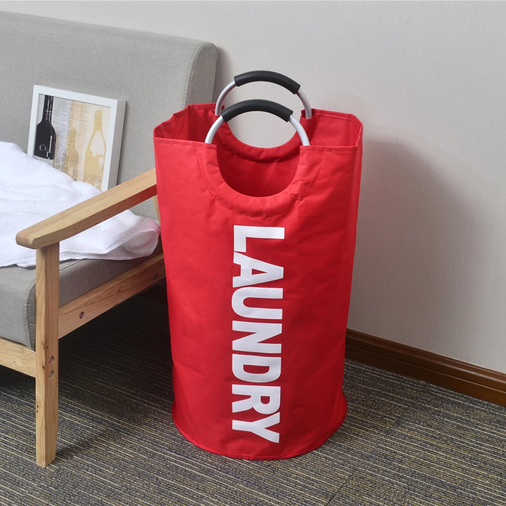 Laundry Bag Foldable Laundry Hamper Durable Oxford Fabric Laundry Basket Clothes Sorter Portable Storage Bag with Alloy Handle