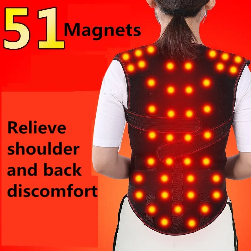 Tourmaline Self-heating Magnetic Therapy Belt Waist Support Shoulders Vest Waistcoat Warm Back Pain Treatment - Color: 51magnets