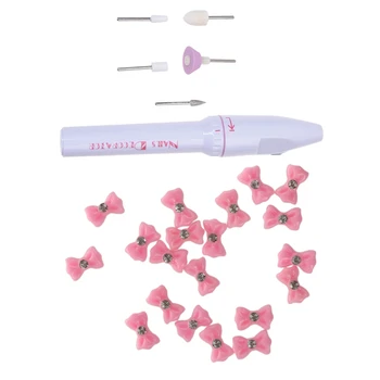 

20Pcs 3D Sticker Nail Art Deco for Nail DIY with Rhinestone Arc Pink & 5 Bits Electric Manicure Nail Drill File Grinder Grooming