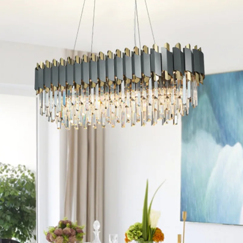 

New Modern Crystal Chrome Rectangle Chandelier Lighting For Dining Room Bedroom Round Chandeliers Living Room Light Fixtures