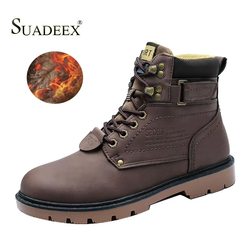 Fur Brown SUADEEX/зимние мужские ботинки из искусственной кожи; уличные Зимние ботильоны; мужские Нескользящие ботинки со шнуровкой; кроссовки; большие размеры 46; Zapatos De Hombre - Цвет: Fur Brown