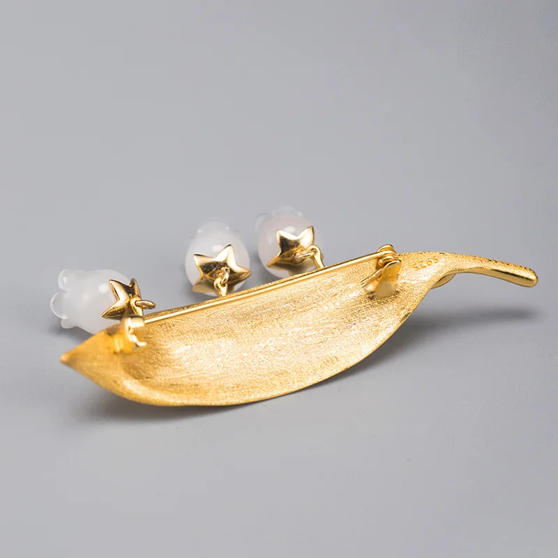 Серебряные Броши 925 пробы для женщин золотой лист в форме колокольчика брошь-цветок с кристаллами булавка костюм аксессуары шарф зажим