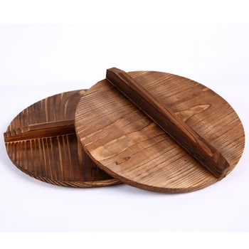 

15-50cm Chinese nature fir handmade export anti-hot wood pot iron hypotenuse cover wok wooden pan lid kitchen accessory