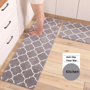 

Machine Washable Long Kitchen Floor Mat Set 2 Piece Microfiber Moroccan Trellis Absorbent Anti-Slip Soft Floor Mat Bath Rug Home