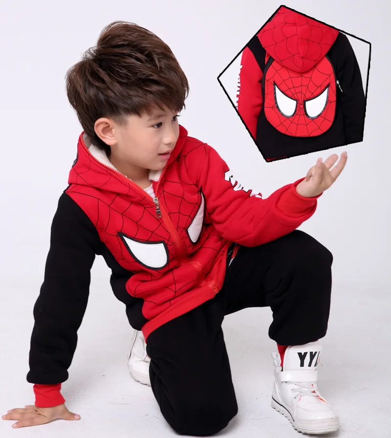 2 шт. зимней одежды Человек-паук косплейный костюм с капюшоном утепленный