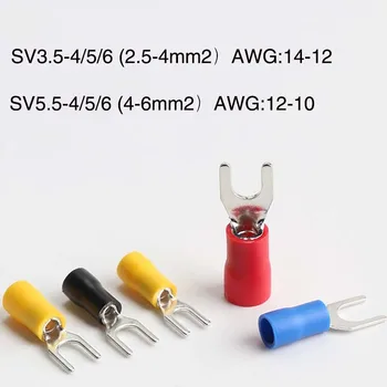 

50pcs SV Crimp Terminal Spade fork connector kit Wire Copper Crimp Connector Insulated Cord Pin End Terminal SV3.5 and SV5.5
