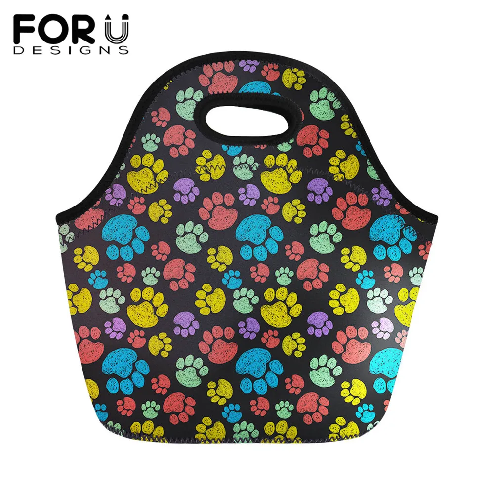 

FORUDESIGNS Colorful Animal Paw Printing Cartoon Picnic Zoo Meal Handbag Kids Kawaii Lunch Bags Women Sac Femme 2020