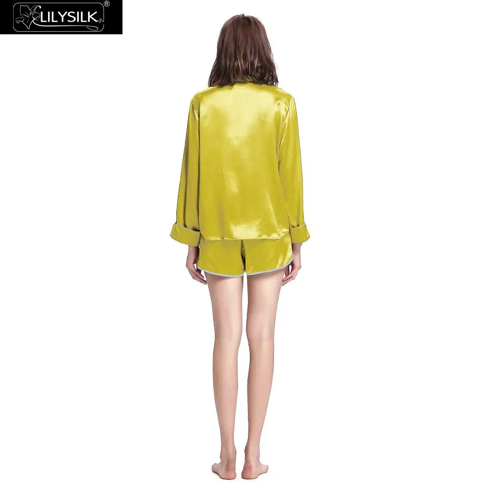 LilySilk пижамы шорты набор для женщин Чистый 100 шелк 22 мама для пижамы Роскошные с отделкой стежка сна Lounge