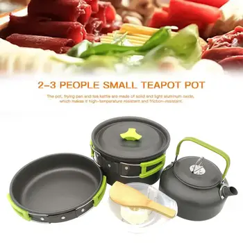 

1 Set Outdoor Pans Camping Hiking Picnic Cookware Cooking Set Non-stick Tableware Aluminium Frying Pan Pot Tea Kettle Set