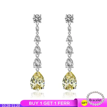 

925 Sterling Silver Earrings High Carbon Yellow Diamond Summer Flash 9*13 Water Drops for Women Mother Fashion Jewelry Wholesale