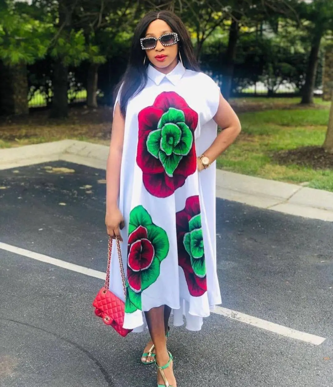 African women's summer short-sleeved printed temperament dress, ethnic windbreaker, A-line long skirt D017 african traditional clothing