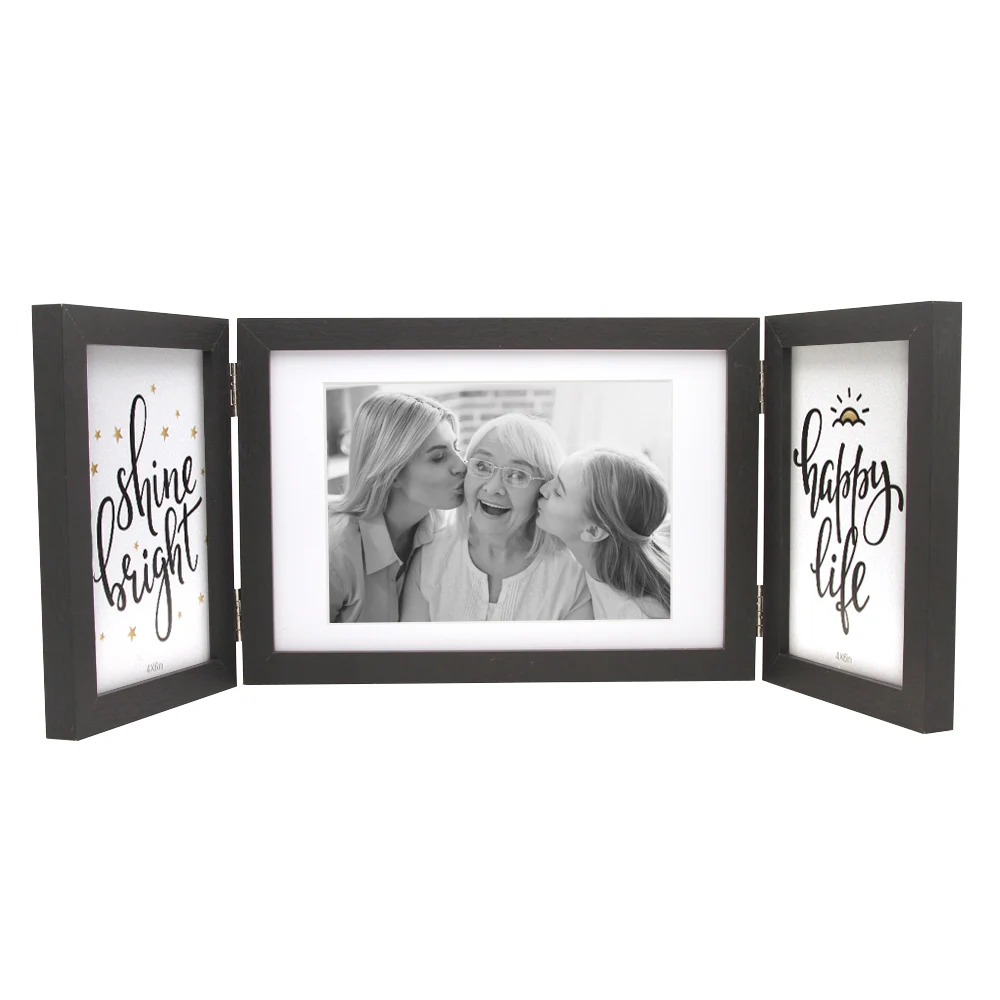 Black-3collage 2/3 коллаж деревянная фоторамка 6R 7R Shadow Box Frames черно-белая фоторамка Складная для стола Рождественский Декор Свадебный Подарок - Цвет: Black-3collage