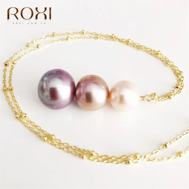ROXI Simple Freshwater Pearl Necklace Women Fashion Baroque Pearls Ball Droplets Pendants Necklaces Cheap Clavicle Chain Jewelry