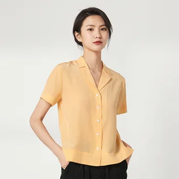 

Heavy Silk Short-Sleeved Shirt 2020 Summer 100% Silk T-shirt Fashion gang feng Women Tshirt Korean Clothes womens