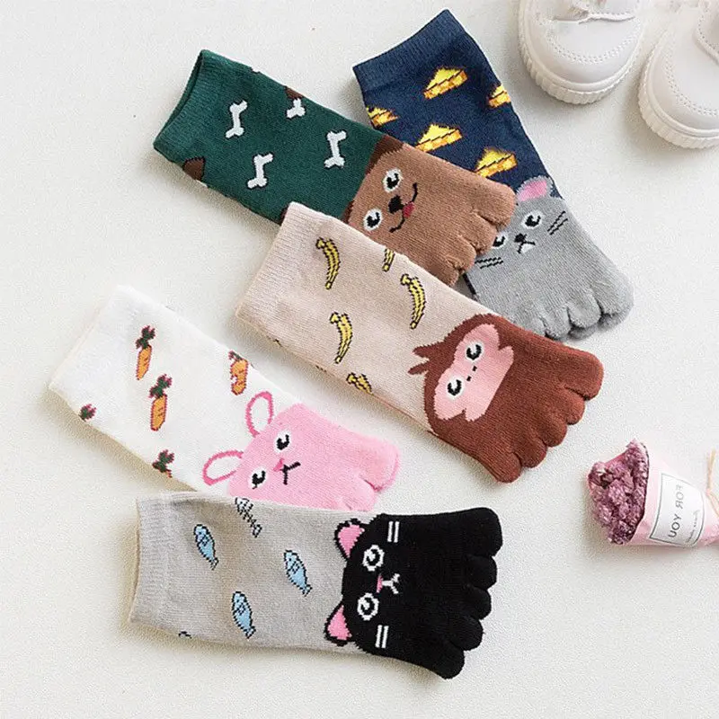Cute Baby Kids Girls Boys Cute Soft Five Fingers Cartoon Animal Socks